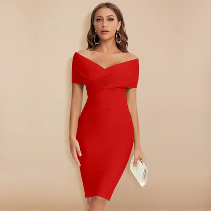 Damska Odkrytymi Ramionami Bandażowym Sukienka | Dekoltem W Serek Bodycon