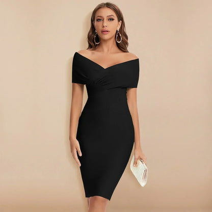 Damska Odkrytymi Ramionami Bandażowym Sukienka | Dekoltem W Serek Bodycon