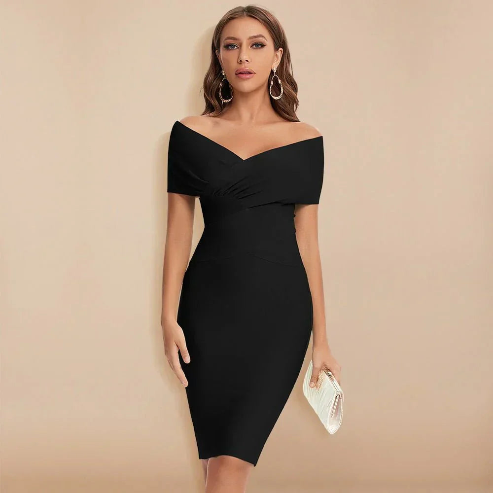 Off-Shoulder V-Neck Bandage Dress