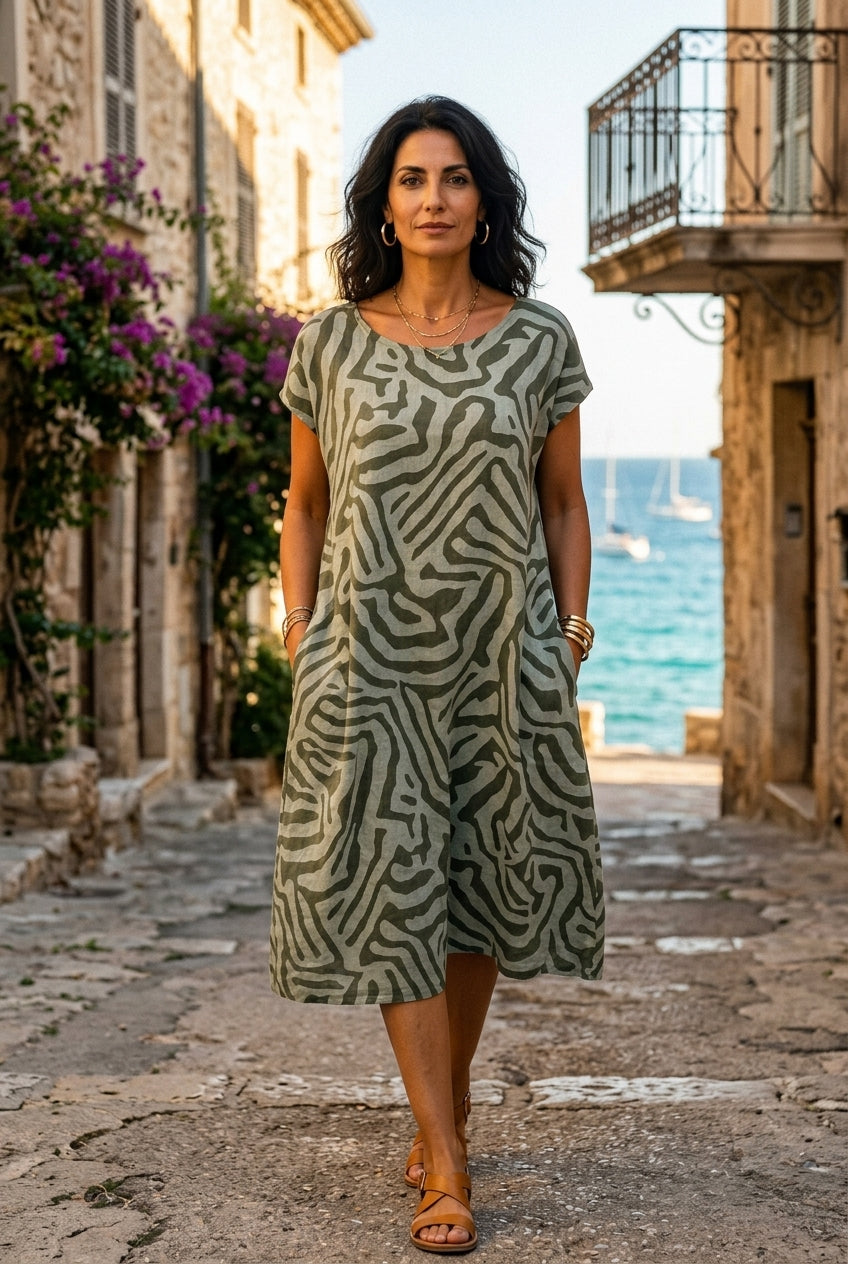 Robe d'été col rond - Élégance intemporelle — Vert — Estée Paris