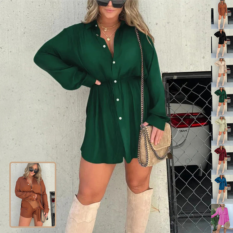 Womens Long Sleeve Jumpsuit With Button Fashion Shirt Dress For Clothing