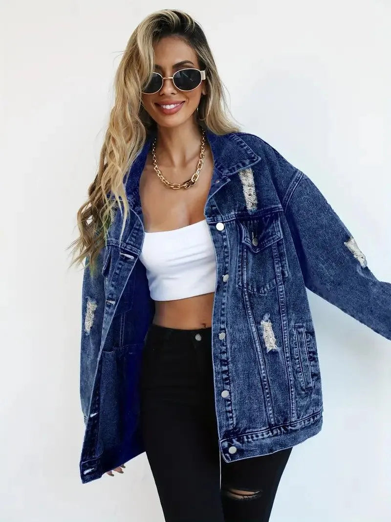 Giacca in denim oversize impermeabile e foderata da donna