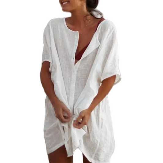 GlamMouris™ | Ensfarget, løs bluse med korte ermer