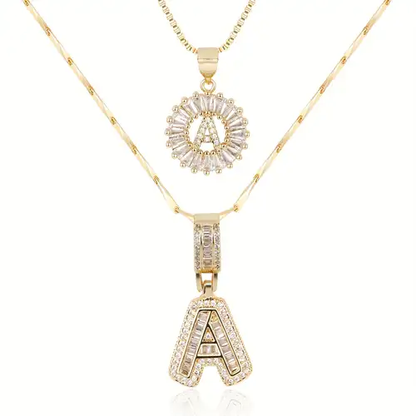 Divifa Pave Letter Jewelry Set in Gold-Plated stainless steel