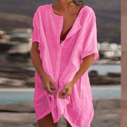 GlamMouris™ | Ensfarget, løs bluse med korte ermer