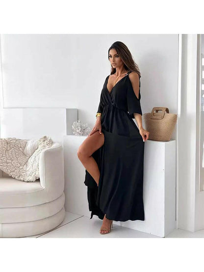 Sophia | Women's Maxi Dress With V-Neck And Ruched Waist Detail | Elegant