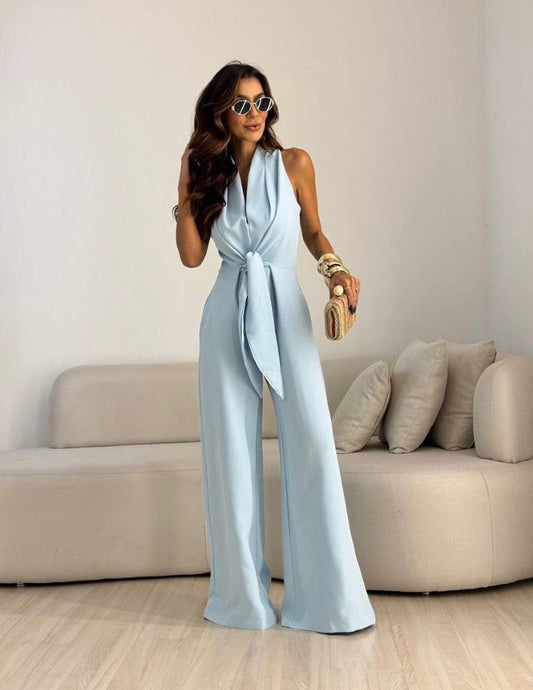 Kamwi - Eleganter Jumpsuit Mit Drapiertem Ausschnitt Und Weitem Bein
