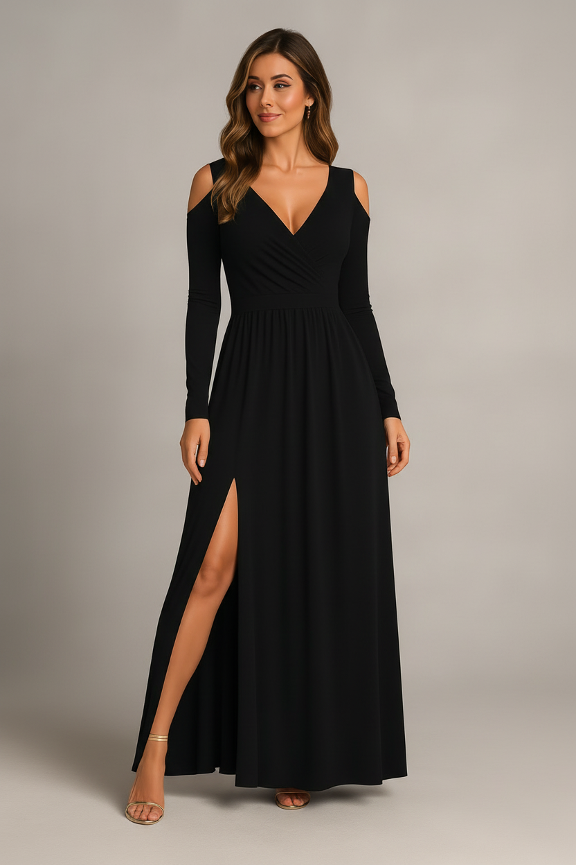 Black maxi dress studio shot