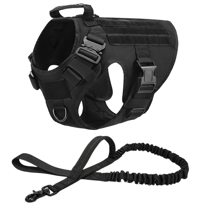 Tactical Dog Harness Heavy Duty Handle 1050D Nylon MOLLE No-Pull Adjustable Large Breeds Training Outdoor Walking Harness Metal D-Ring | Koossa