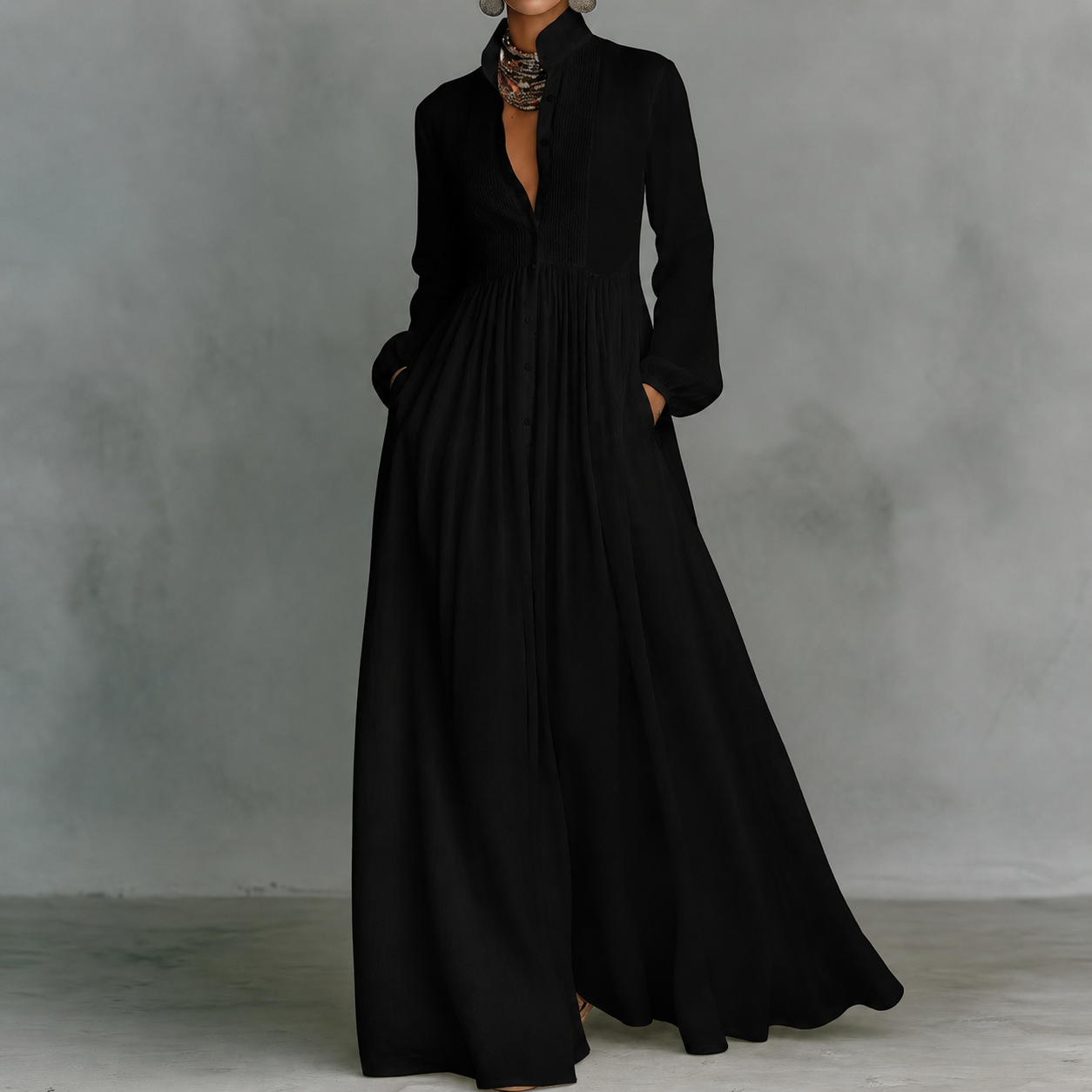 Lina | Minimalistisches Maxi-Kleid mit Mao-Kragen