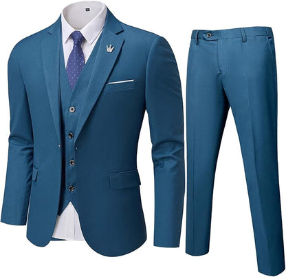 Blauer Herrenanzug dreiteilig, Sakko, Weste, Hose, formell, elegant, Hochzeit, Business.
