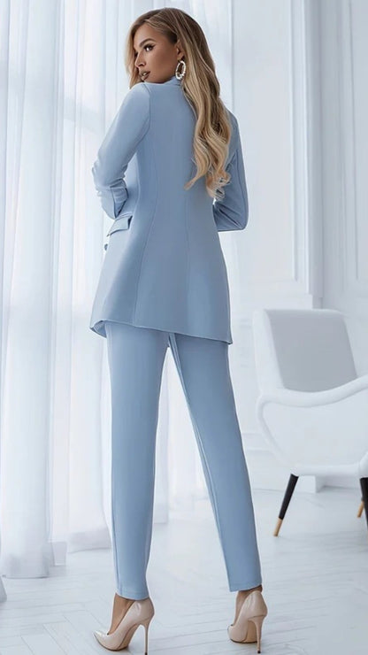 Blazer- und Hosen Set für Damen mit langem Blazer – Zweiteiliges Outfit mit geradem Bein