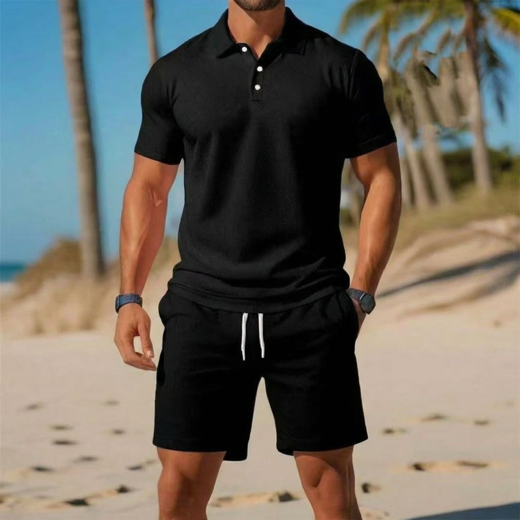 Men’s Knitted Polo Shirt and Shorts Casual Set