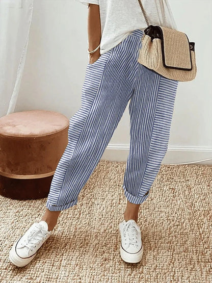 Pantalon en coton rayé