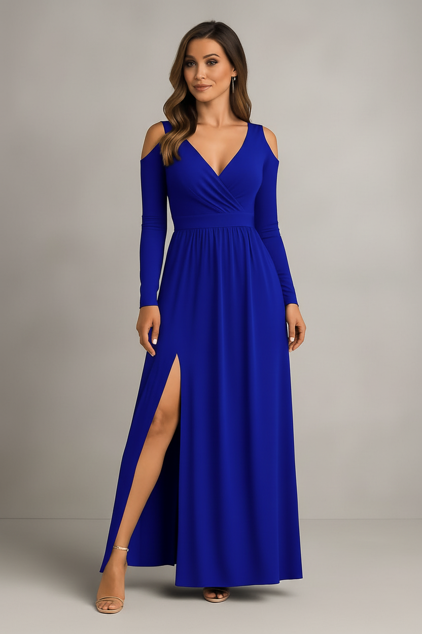 Blue maxi dress studio shot