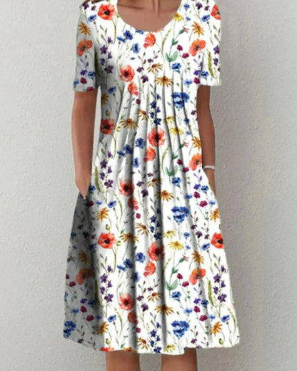 Florienna - Womens Floral Short Sleeve Midi Summer Dress With Pockets