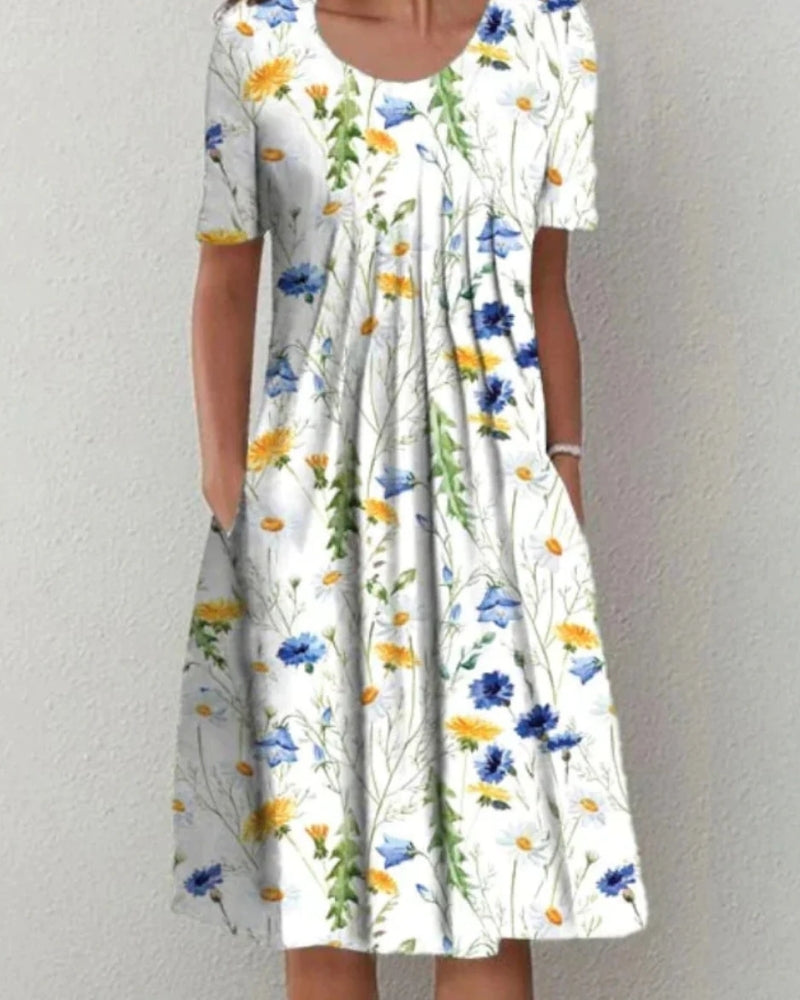 Florienna - Womens Floral Short Sleeve Midi Summer Dress With Pockets