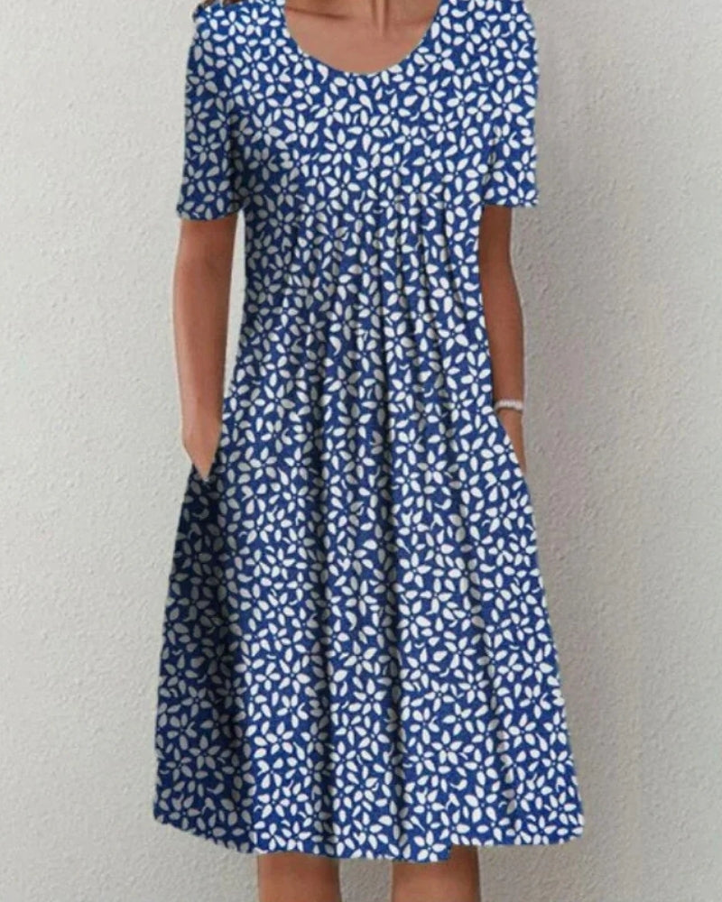 Florienna - Womens Floral Short Sleeve Midi Summer Dress With Pockets