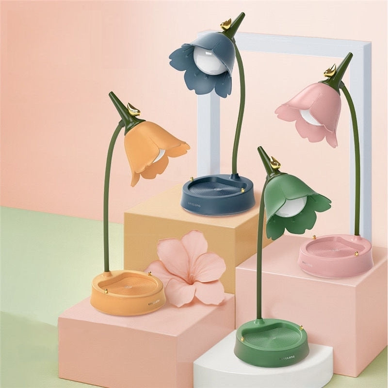 Blumenförmige LED-Tischlampen in Pastellfarben, dekorative Beleuchtung, modernes Design.