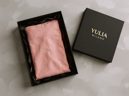 Minimalistisches langes Damenkleid in Rosa mit V-Ausschnitt aus Leinenmischung