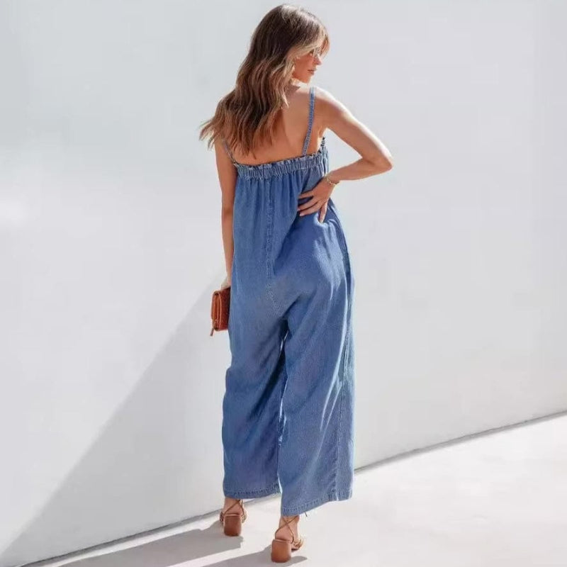 Boho Oversized Wide Leg Denim Jumpsuit