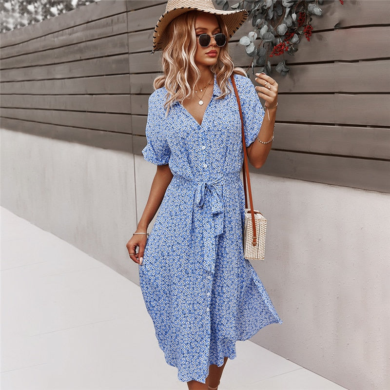 Boho Flower Midi Dress - Isla-Blue-S-Nora Luxe