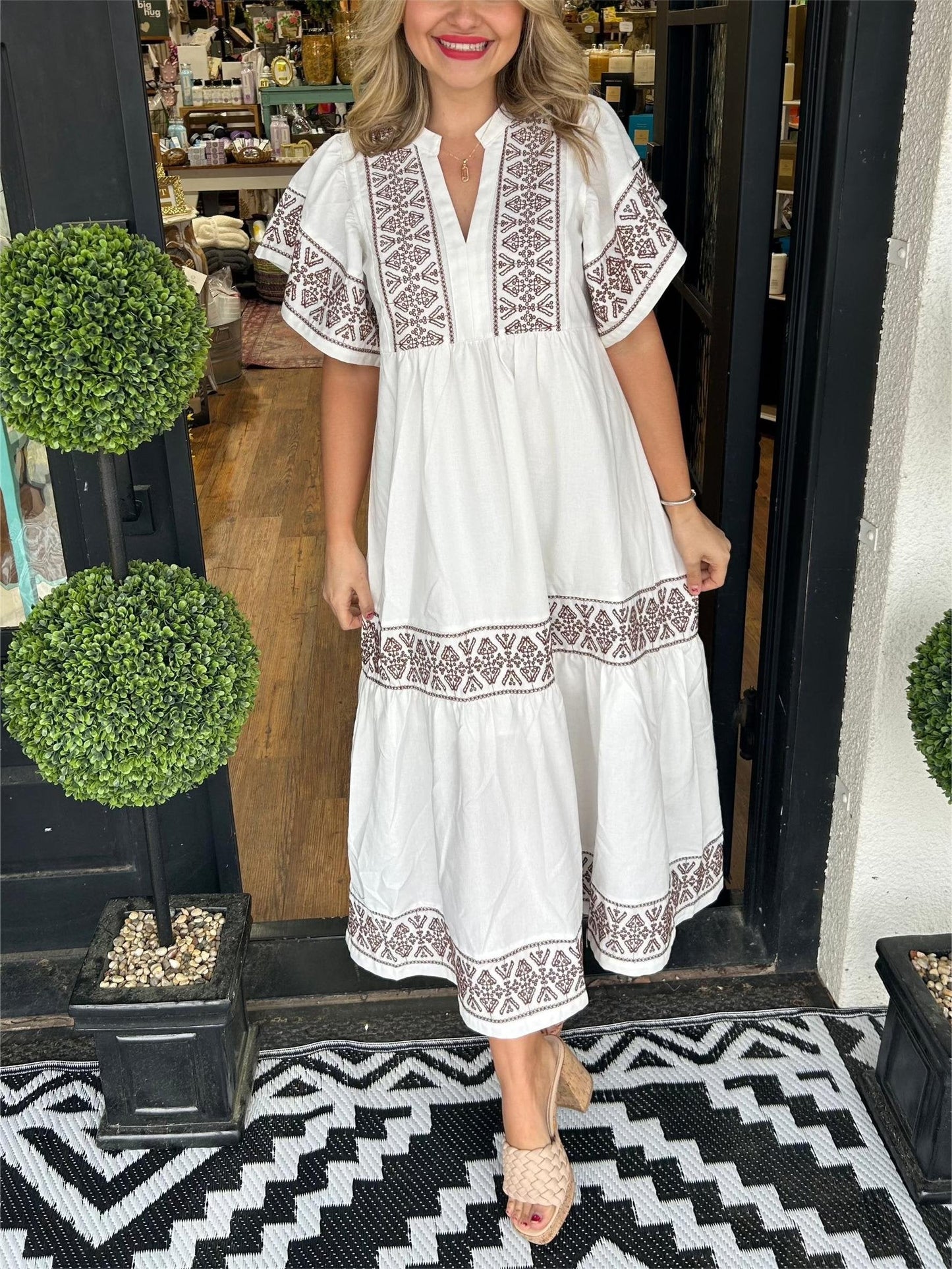 Olivia | Boho Maxi Dress V-Neck Embroidered Tummy Control Flowy