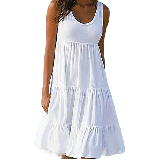 Boho Sleeveless Tiered Midi Dress Summer Scoop Neck