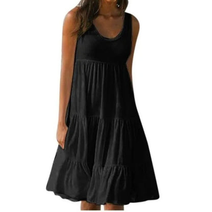Boho Sleeveless Tiered Midi Dress Summer Scoop Neck