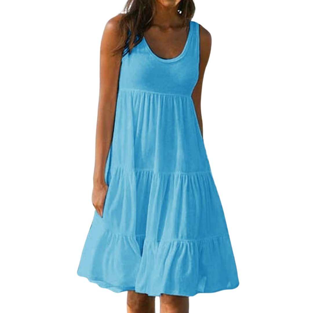 Boho Sleeveless Tiered Midi Dress Summer Scoop Neck