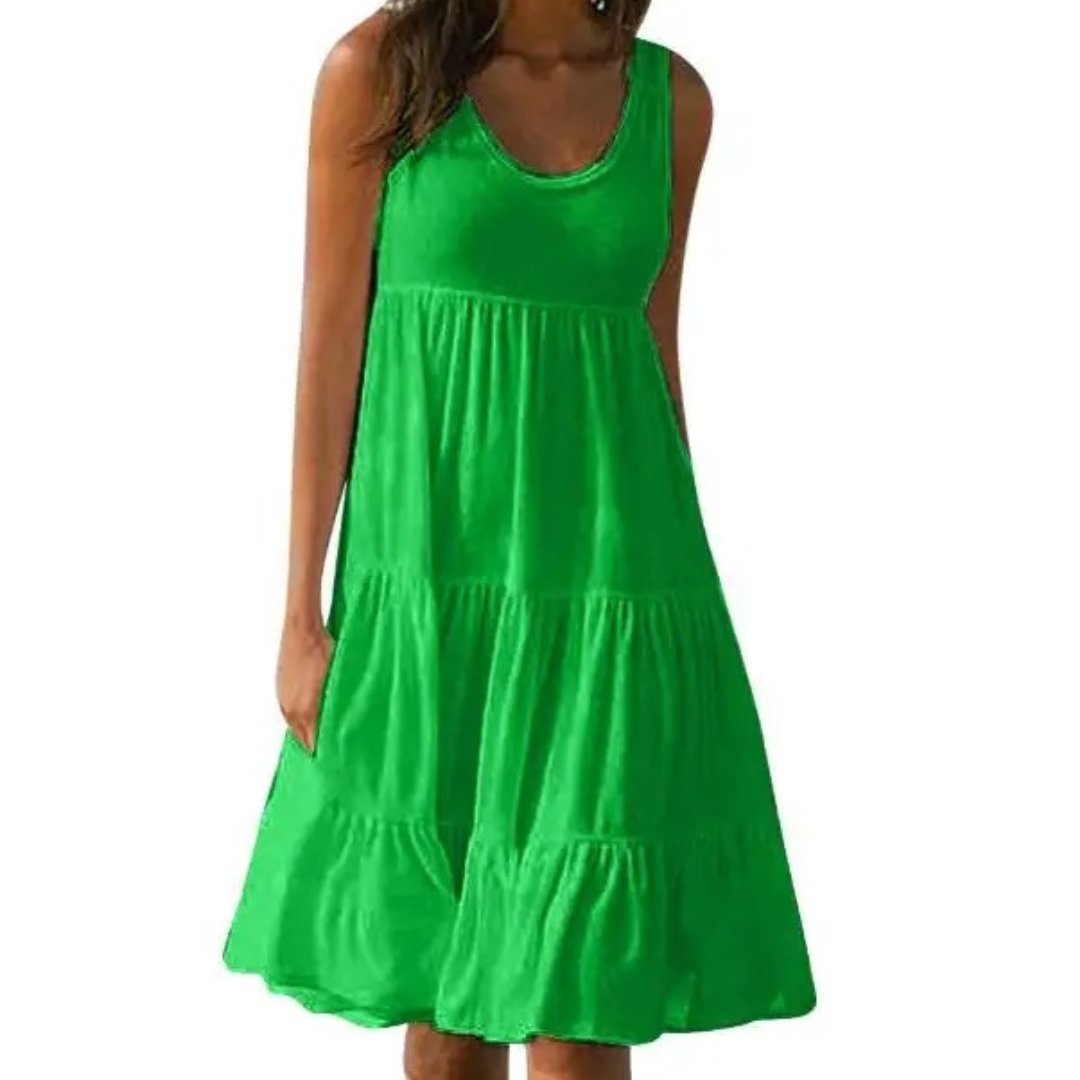 Boho Sleeveless Tiered Midi Dress Summer Scoop Neck