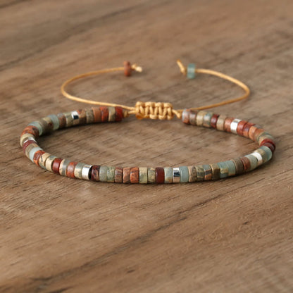 Braided Bracelet with 2.4 mm Natural Stone Rollers - Seraphina-Agalmatolite-Nora Luxe