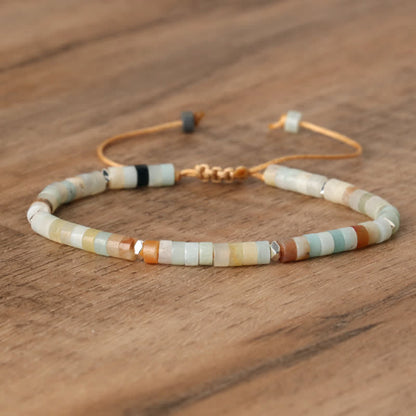 Braided Bracelet with 2.4 mm Natural Stone Rollers - Seraphina-Amazonite-Nora Luxe