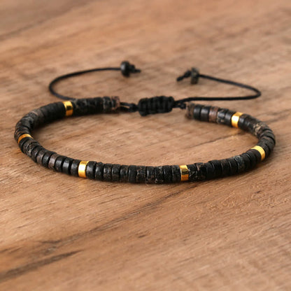 Braided Bracelet with 2.4 mm Natural Stone Rollers - Seraphina-Black emperor stone-Nora Luxe