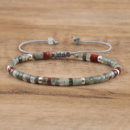 Braided Bracelet with 2.4 mm Natural Stone Rollers - Seraphina-Bloedsteen-Nora Luxe