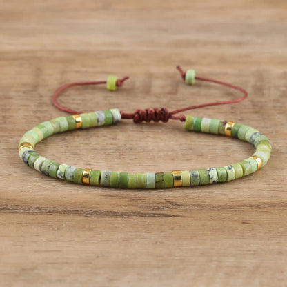 Braided Bracelet with 2.4 mm Natural Stone Rollers - Seraphina-Chrysoprase-Nora Luxe