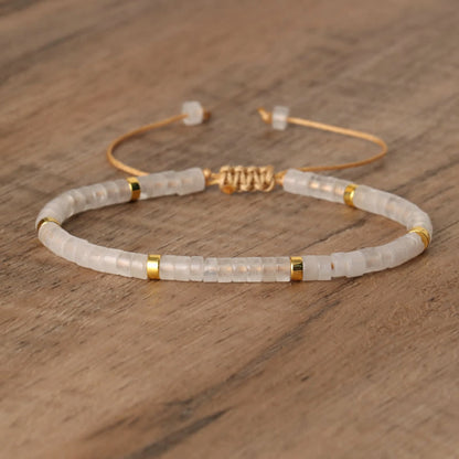 Braided Bracelet with 2.4 mm Natural Stone Rollers - Seraphina-Clear crystal-Nora Luxe