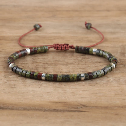 Braided Bracelet with 2.4 mm Natural Stone Rollers - Seraphina-Dragon bloodstone-Nora Luxe