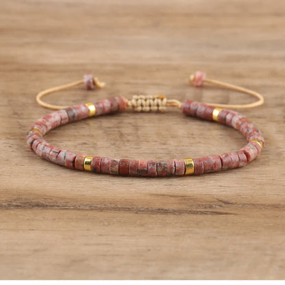 Braided Bracelet with 2.4 mm Natural Stone Rollers - Seraphina-Granite-Nora Luxe