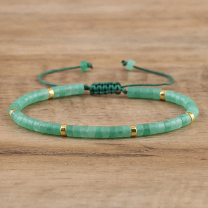 Braided Bracelet with 2.4 mm Natural Stone Rollers - Seraphina-Green aventurine-Nora Luxe
