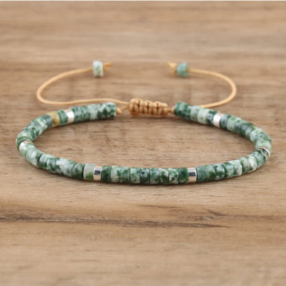 Braided Bracelet with 2.4 mm Natural Stone Rollers - Seraphina-Green pointed stone-Nora Luxe
