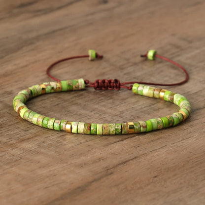 Braided Bracelet with 2.4 mm Natural Stone Rollers - Seraphina-Groene keizersteen-Nora Luxe