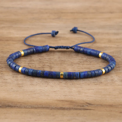 Braided Bracelet with 2.4 mm Natural Stone Rollers - Seraphina-Lapis Lazuli-Nora Luxe