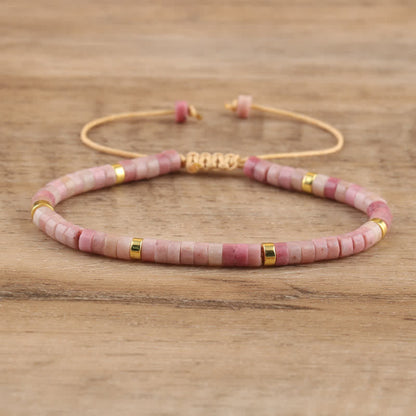 Braided Bracelet with 2.4 mm Natural Stone Rollers - Seraphina-Plum tourmaline-Nora Luxe
