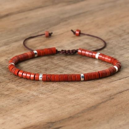 Braided Bracelet with 2.4 mm Natural Stone Rollers - Seraphina-Red jasper-Nora Luxe