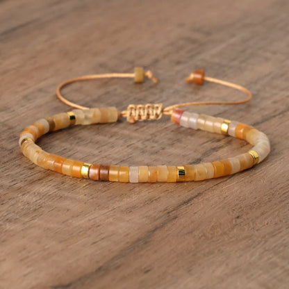 Braided Bracelet with 2.4 mm Natural Stone Rollers - Seraphina-Yellow aventurine-Nora Luxe