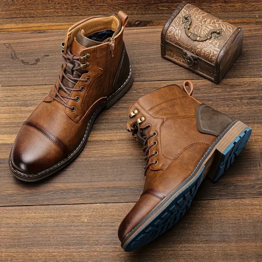 Enzo | Vintage Lace Up Leather Boots For Men
