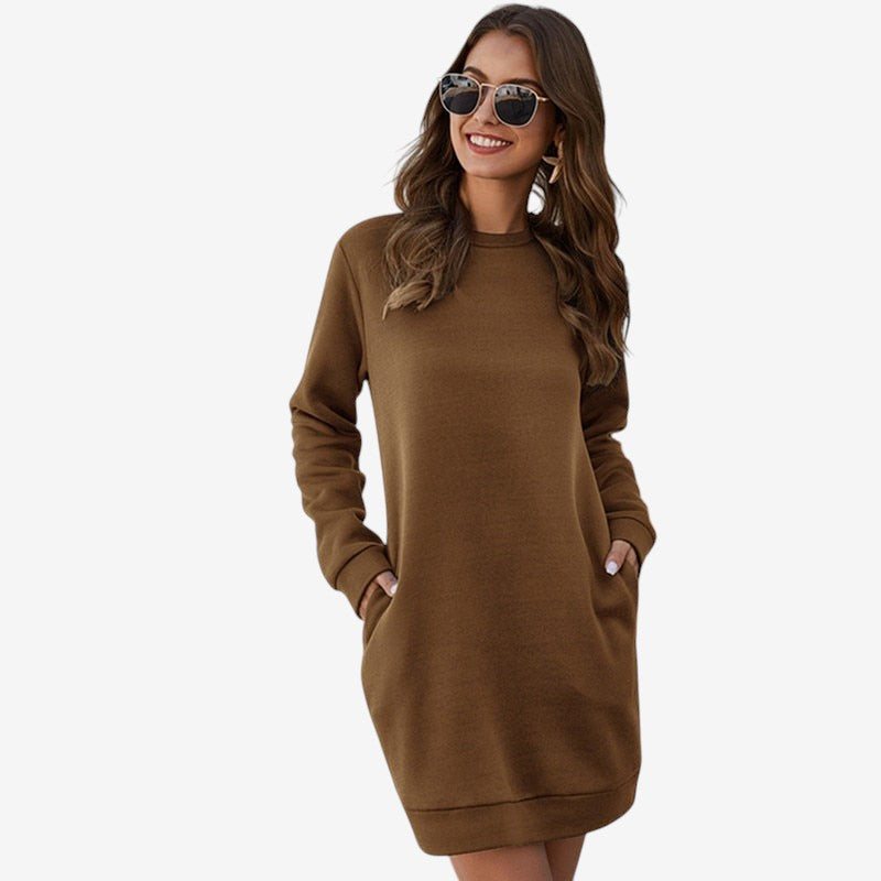 Elyndra - Long sleeve sweater dress with round neck