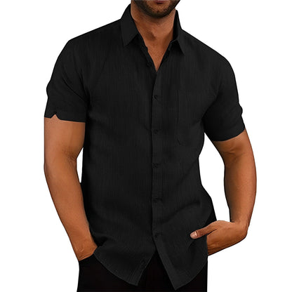 BreezeWave Shirt | Trendy Linen-Look Shirt for Men-Black-S-Nora Luxe