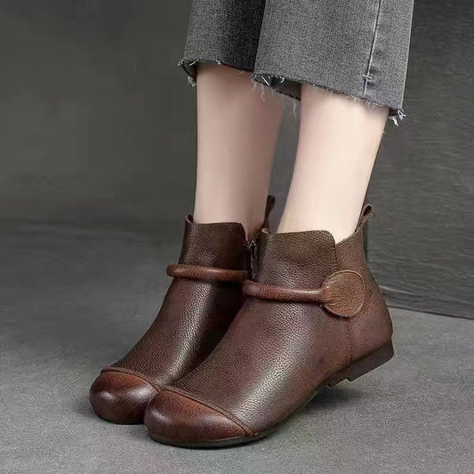 Matilda's Soft PU Round-Toe Side-Zip Ankle Boots